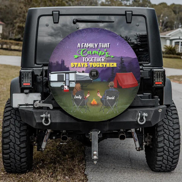 Custom Personalized Family Camping Trip Spare Tire Covers - Couple/ Single Parent/ Parents With Upto 3 Kids And 4 Pets - Gift Idea For Whole Family/ Camping Lover - A Family That Camps Together Stays Together