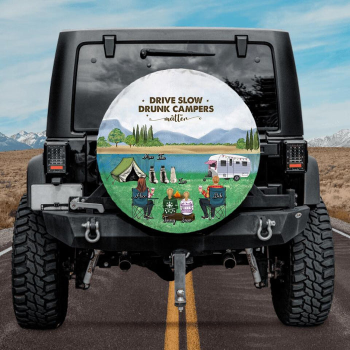 Custom Personalized Camping Spare Tire Cover - Adult/ Couple/ Single Parent/ Parents With Upto 2 Kids And 3 Pets - Gift Idea For Couple/ Camping Lover - Drive Slow Drunk Campers Matter