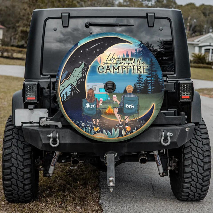 Custom Personalized Camping Moon Spare Tire Cover - Gift Idea For Camping Lover - Life Is Better Around The Campfire