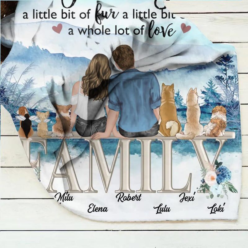 Personalized Couple With Dogs Quilt/Fleece Throw Blanket - Gift Idea For Couple/Dog Lovers - Up to 6 Dogs - Family A Little Bit Of Fur A Little Bit Of Bark A Whole Lot Of Love