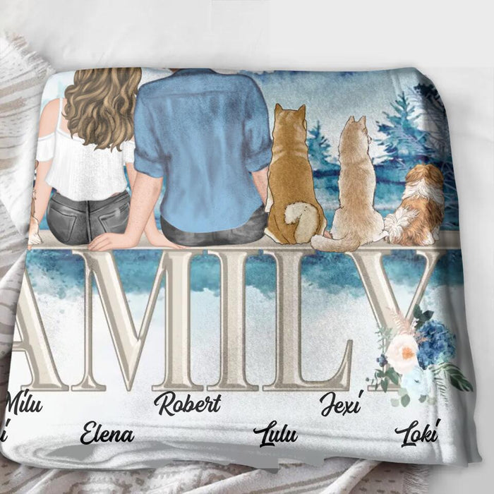 Custom Personalized Couple With Dogs Quilt/Single Layer Fleece Blanket - Gift Idea For Couple/Dog Lovers - Upto 6 Dogs - Family A Little Bit Of Fur A Little Bit Of Bark A Whole Lot Of Love