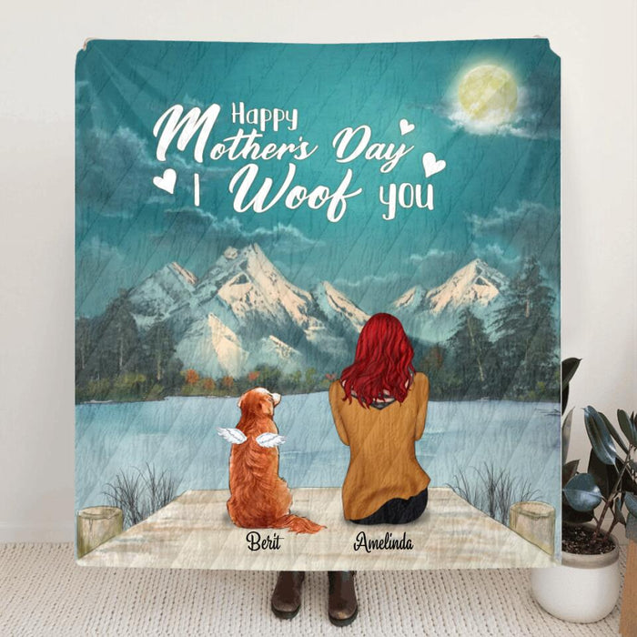 Personalized Mother's Day Gift Idea For Dog Mom, Cat Mom - Mom and Upto 5 Pets Quilt Blanket - Happy Mother's Day I Woof You
