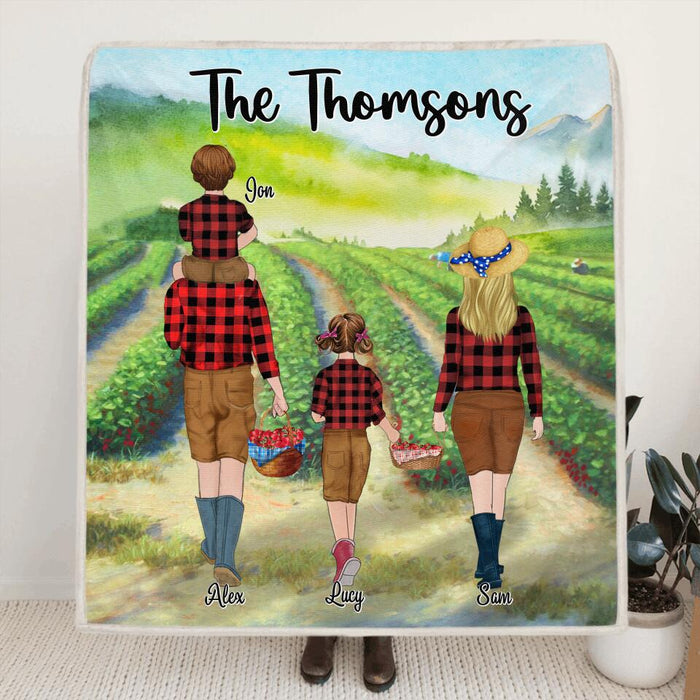 Personalized Family Picking Fruits in Summer Weekend/Summer Holiday - Fleece Blanket - Best Gift for Family/Couple - The Thomsons - IEIGLG