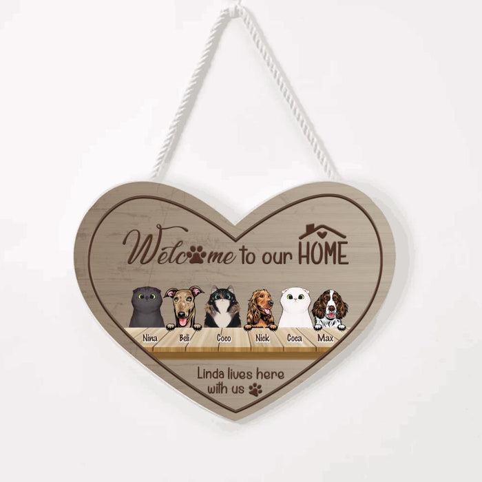 Custom Personalized Cat Dog Door Sign - Best Gift For Cat Dog Lovers - Owner & Pets - Up to 5 Pets - Welcome to our home - JRAAMN