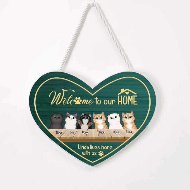 Personalized Cat Door Sign - Best Gift For Cat Lovers - Owner & Cats (Up to 6 Cats) - Welcome to our home - JRAAMN