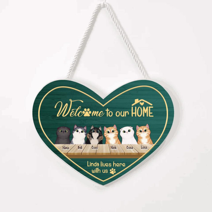 Custom Personalized Cat Door Sign - Best Gift For Cat Lovers - Owner & Cats (Up to 6 Cats) - Welcome to our home - JRAAMN