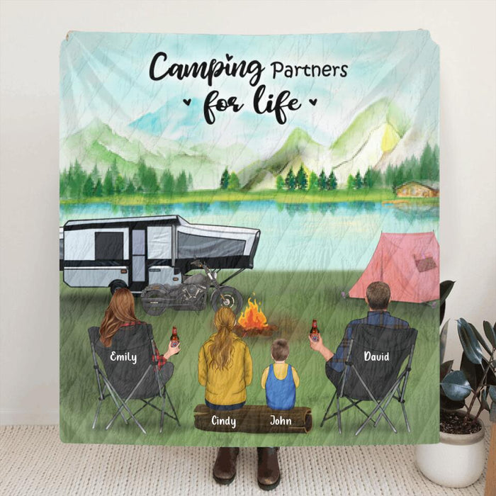 Custom Personalized Camping Blanket - Best Gift For The Whole Family - Parents With 2 Kids And Upto 6 Pets - Father's Day Gift From Wife To Husband - Love is stay together