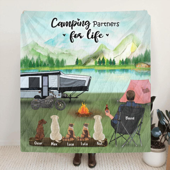 Custom Personalized Camping Blanket , Single Man/Woman - Up to 5 Pets, Best Gift For Father's Day, Camping Lovers - Camping Partners For Life