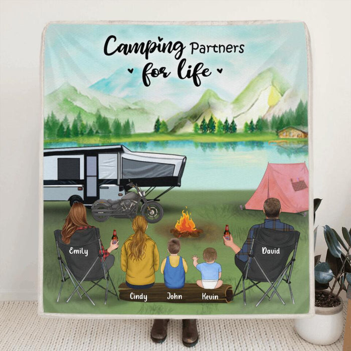 Custom Personalized Camping Blanket - Best Gift For Family, Camping Lovers - Family with 3 Kids/Teens/Toddlers/Babies and up to 5 Pets - 3KFOG2