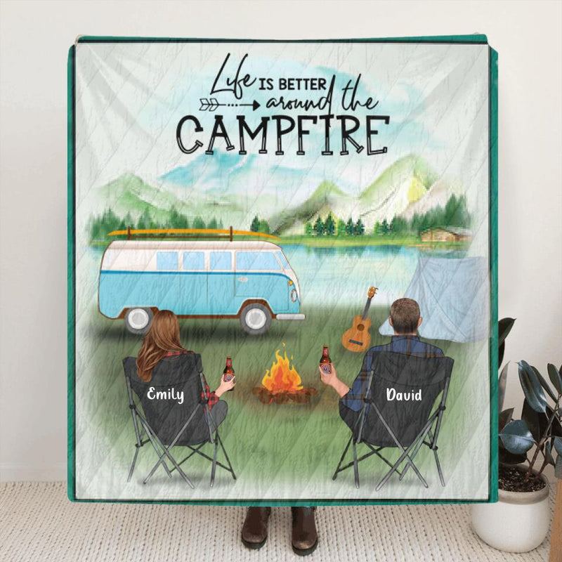 Personalized Camping Blanket/Pillow Cover - Gift for Whole Family, Camping Lovers - Couple/Parents With Up To 6 Kids & 6 Pets - Life Is Better Around The Campfire