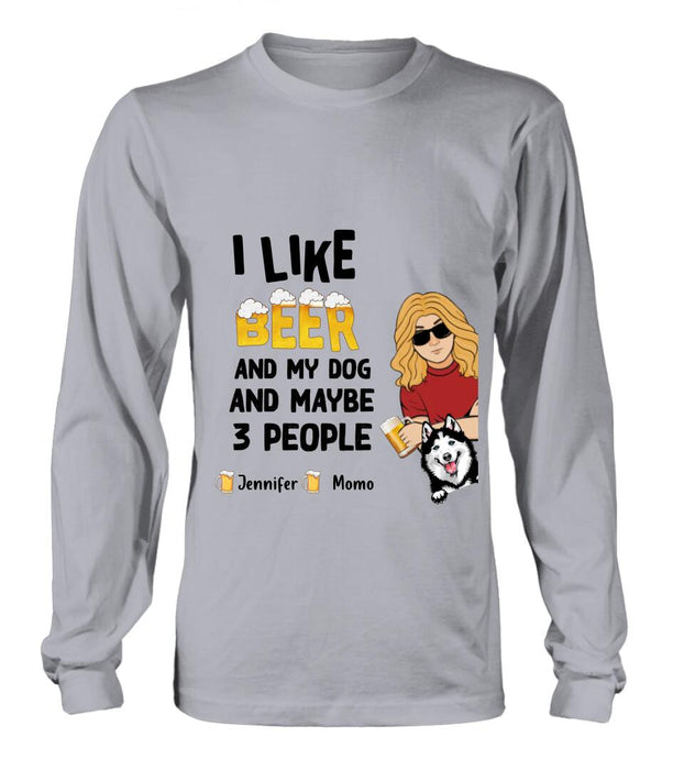 Custom Personalized Dog T-shirt/ Long Sleeve/ Sweatshirt/ Hoodie - Upto 4 Dogs - Mother's Day/Father's Day Gift Idea For Dog Lovers  - I Like Beer And My Dog And Maybe 3 People