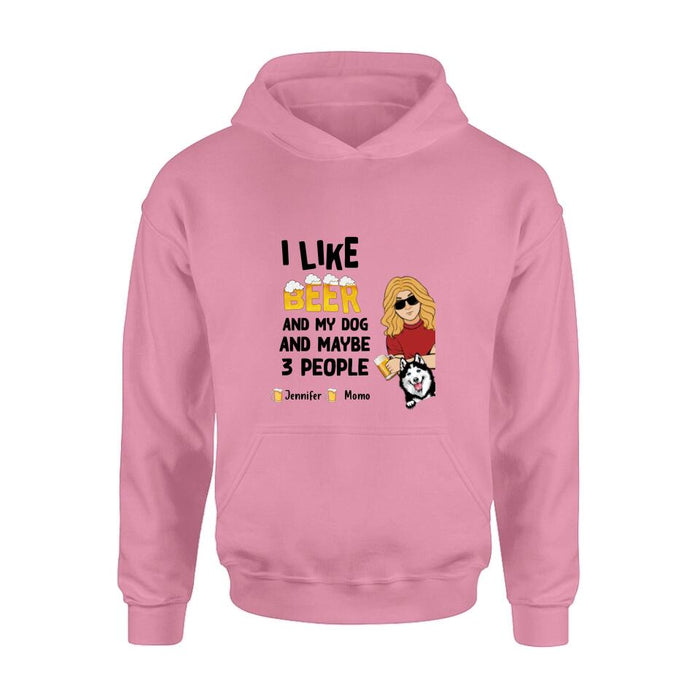 Custom Personalized Dog T-shirt/ Long Sleeve/ Sweatshirt/ Hoodie - Upto 4 Dogs - Mother's Day/Father's Day Gift Idea For Dog Lovers  - I Like Beer And My Dog And Maybe 3 People