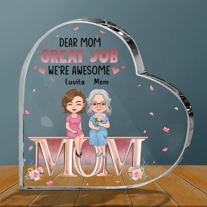 Custom Personalized Mom & Children Crystal Heart - Gift Idea For Mother's Day From Daughter/Son - Upto 4 Children - Dear Mom Great Job We're Awesome