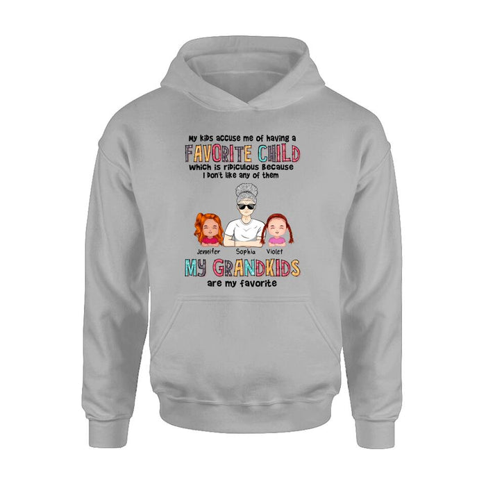 Custom Personalized Grandma Shirt - Upto 6 Kids - Mother's Day Gift Idea For Grandma - My Kids Accuse My Of Having A Favorite Child Which Is Ridiculous