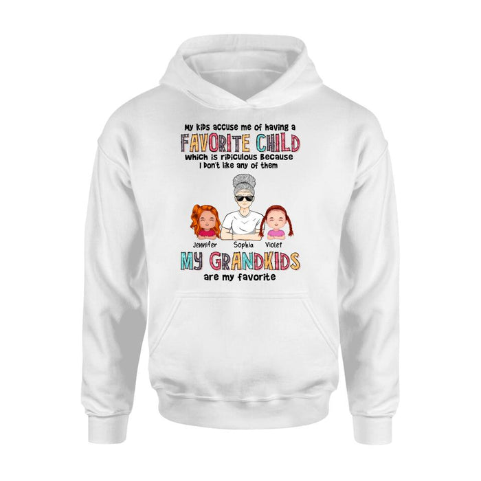 Custom Personalized Grandma Shirt - Upto 6 Kids - Mother's Day Gift Idea For Grandma - My Kids Accuse My Of Having A Favorite Child Which Is Ridiculous