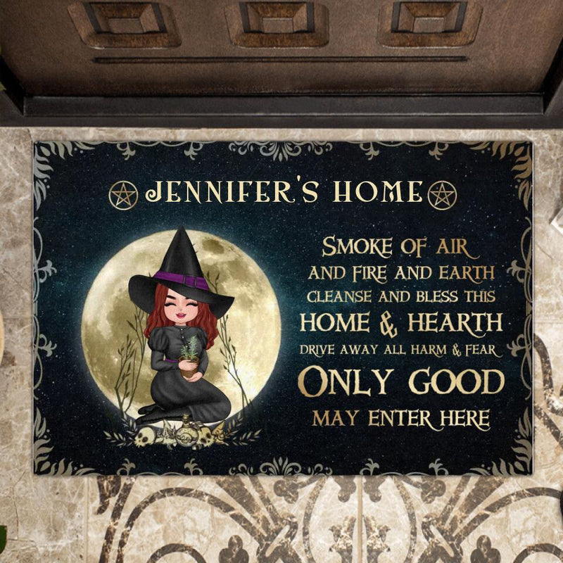 Personalized Witch Doormat - Gift Idea For Halloween/Birthday/Mother's Day/Wiccan Decor/Pagan Decor - Smoke Of Air And Fire And Earth Cleanse And Bless This Home & Hearth
