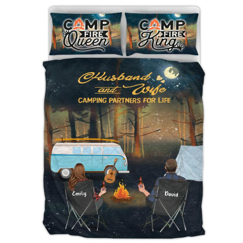 Personalized Forest Camping Quilt Bed Sets  - Gift for Whole Family, Camping Lovers - Couple/Parents with Up to 6 Pets, 6 Kids - Husband And Wife Camping Partners For Life