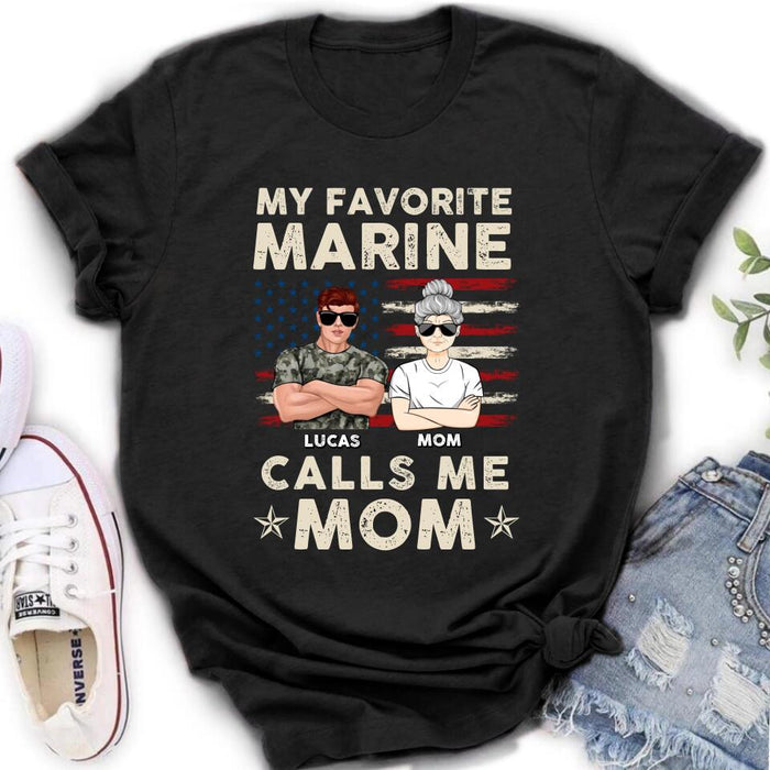 Custom Personalized Veteran Mom T-Shirt/Long Sleeve/Sweatshirt/Hoodie - Mother's Day Gift Idea For Veteran's Mom - My Favorite Marine Calls Me Mom