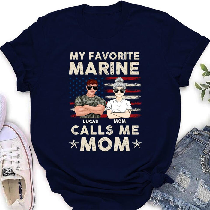 Custom Personalized Veteran Mom T-Shirt/Long Sleeve/Sweatshirt/Hoodie - Mother's Day Gift Idea For Veteran's Mom - My Favorite Marine Calls Me Mom