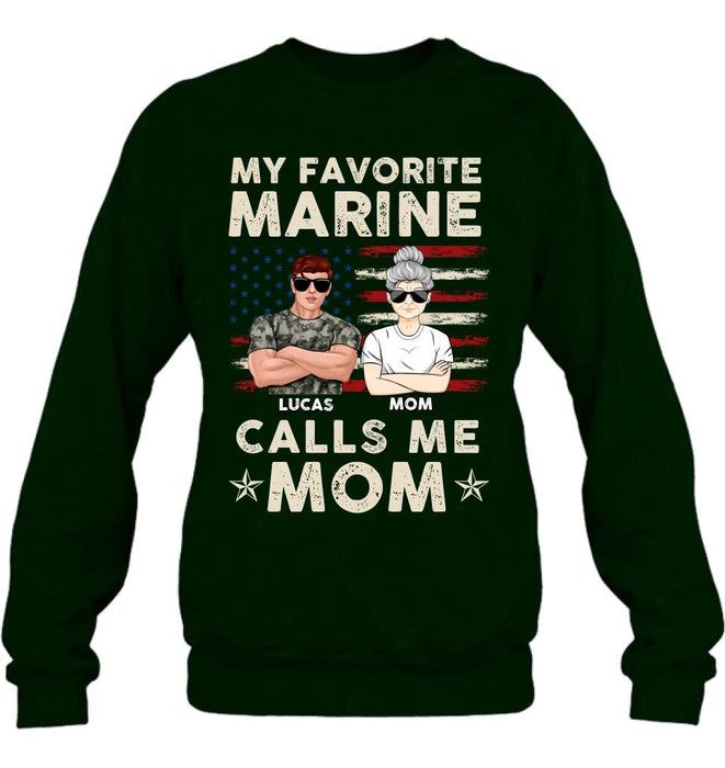 Custom Personalized Veteran Mom T-Shirt/Long Sleeve/Sweatshirt/Hoodie - Mother's Day Gift Idea For Veteran's Mom - My Favorite Marine Calls Me Mom