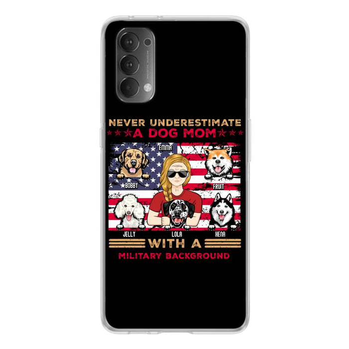 Custom Personalized Dog Mom Phone Case - Upto 5 Dogs - Gift Idea For Mother's Day/ Dog Lover - Never Underestimate A Dog Mom With A Military Background - Case For Xiaomi/Oppo/Huawei