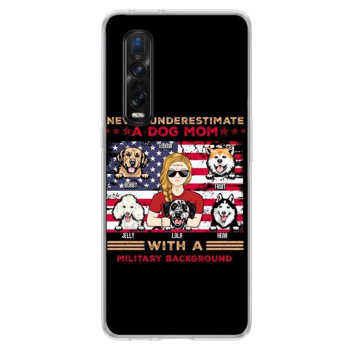 Custom Personalized Dog Mom Phone Case - Upto 5 Dogs - Gift Idea For Mother's Day/ Dog Lover - Never Underestimate A Dog Mom With A Military Background - Case For Xiaomi/Oppo/Huawei