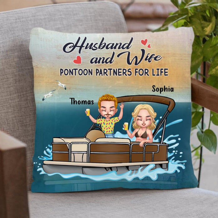 Custom Personalized Pontoon Couple/ Queen/ Captain Pillow Cover & Quilt/ Fleece Blanket - Couple/ Man/ Woman - Pontoon Gift Idea - The Pontoon Boat Is My Happy Place