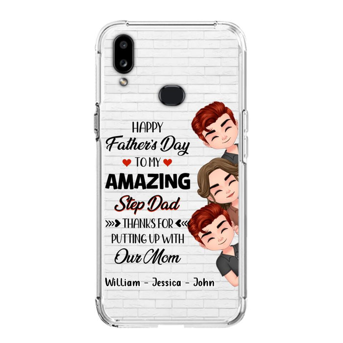 Custom Personalized Thanks Dad Phone Case - Gift Idea For Father's Day - Upto 3 Children - To My Amazing Step Dad Thanks For Putting Up With Our Mom - Case For iPhone/Samsung