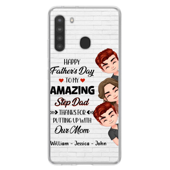 Custom Personalized Thanks Dad Phone Case - Gift Idea For Father's Day - Upto 3 Children - To My Amazing Step Dad Thanks For Putting Up With Our Mom - Case For iPhone/Samsung