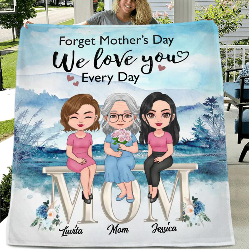 Personalized Mom & Children Quilt/Fleece Throw Blanket - Gift Idea For Mother's Day - Up to 4 Children - Forget Mother's Day We Love You Every Day