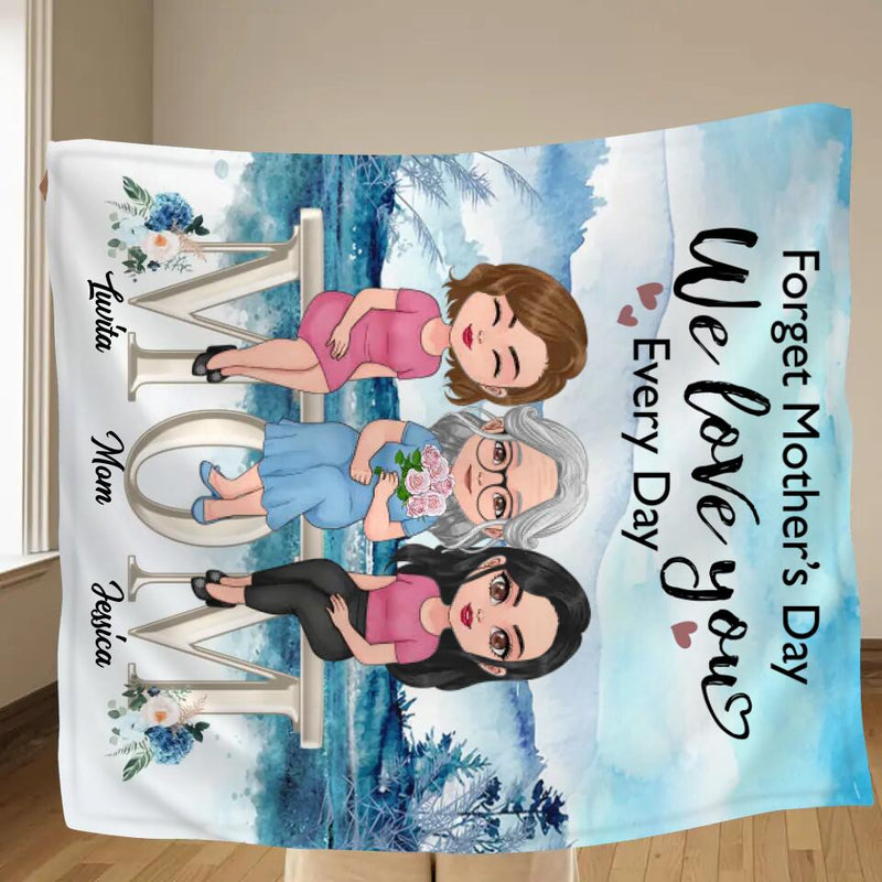 Personalized Mom & Children Quilt/Fleece Throw Blanket - Gift Idea For Mother's Day - Up to 4 Children - Forget Mother's Day We Love You Every Day