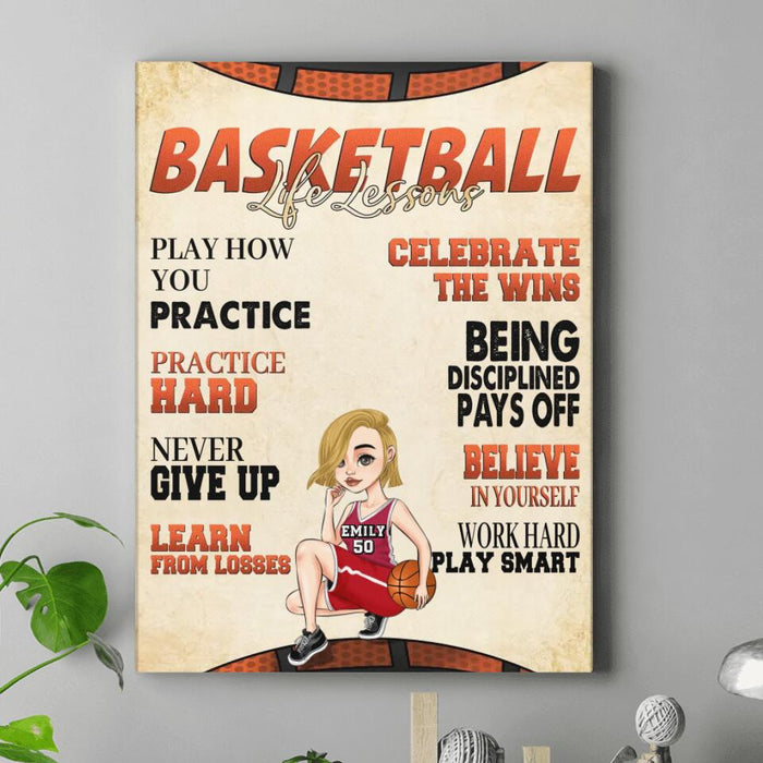 Custom Personalized Basketball Girl Vertical Canvas - Gift Idea For Basketball Lovers - Believe In Yourself Work Hard & Play Smart