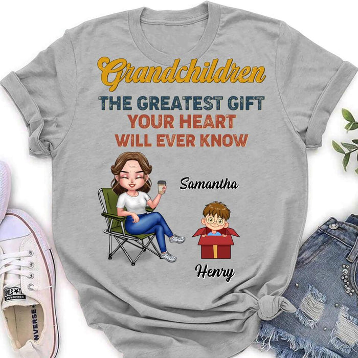 Custom Personalized Grandma Shirt/Long sleeve/Sweatshirt/Hoodie - Gift Idea For Grandma/Mother's Day - Upto 7 Kids - Grandchildren The Greatest Gift Your Heart Will Ever Know