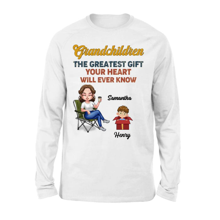 Custom Personalized Grandma Shirt/Long sleeve/Sweatshirt/Hoodie - Gift Idea For Grandma/Mother's Day - Upto 7 Kids - Grandchildren The Greatest Gift Your Heart Will Ever Know