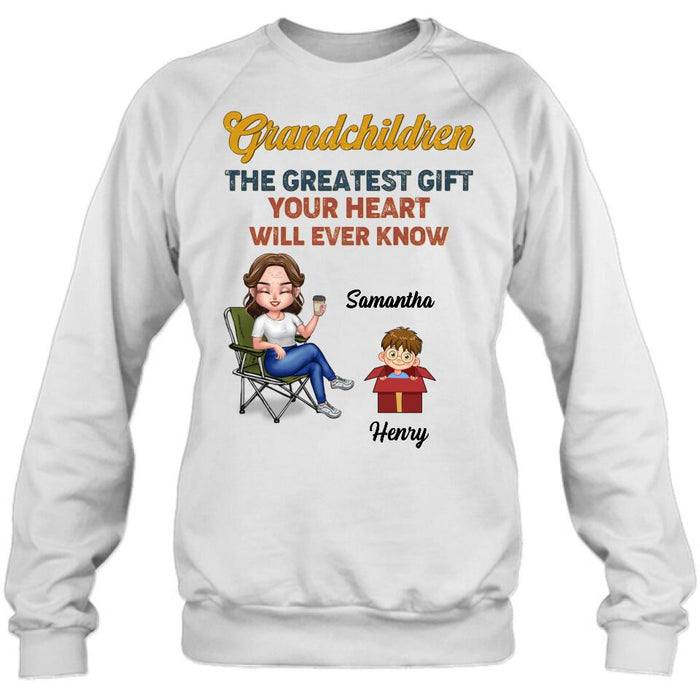 Custom Personalized Grandma Shirt/Long sleeve/Sweatshirt/Hoodie - Gift Idea For Grandma/Mother's Day - Upto 7 Kids - Grandchildren The Greatest Gift Your Heart Will Ever Know