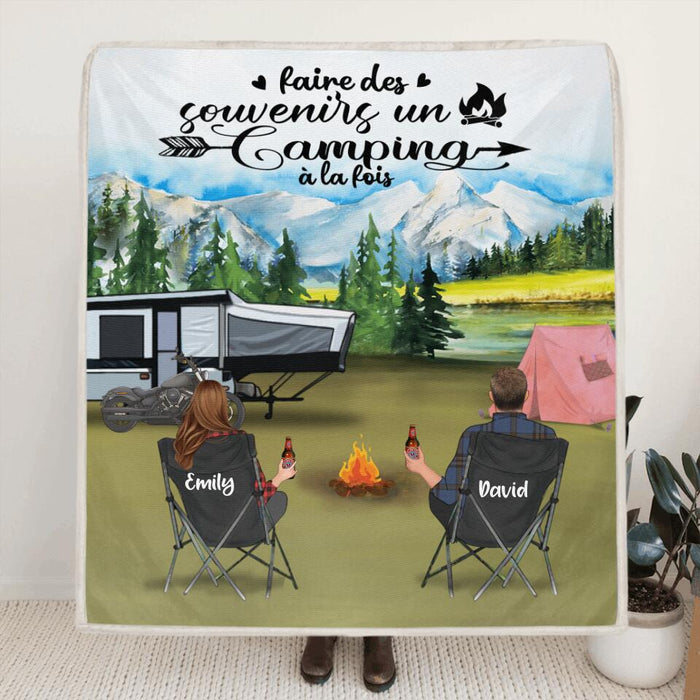 Custom Personalized Camping Blanket - Couple/ Parents with up to 5 Kids and 4 Pets - Gift For Camping Lover