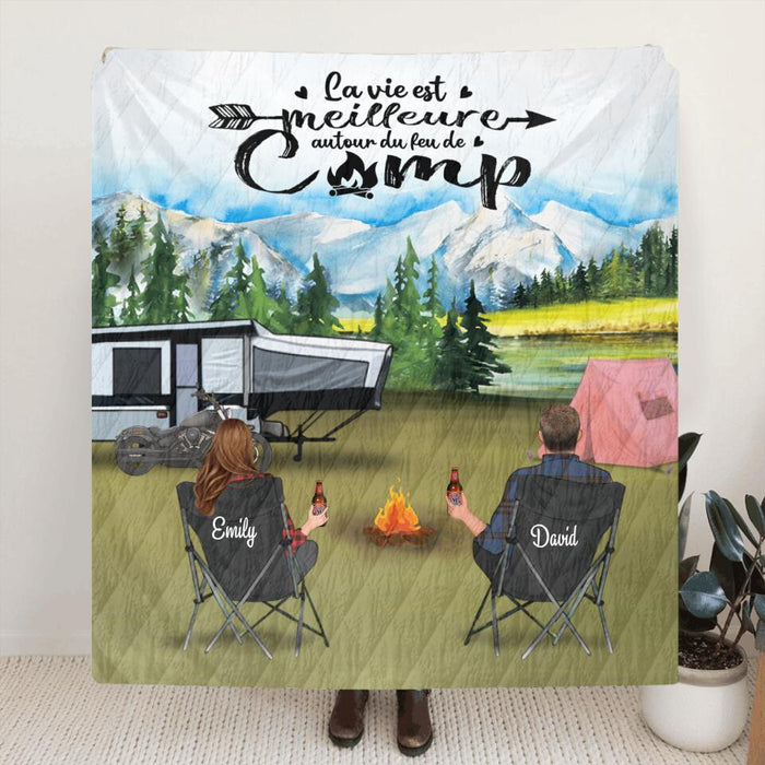 Custom Personalized Camping Blanket - Parents with up to 5 Kids and 4 Pets - Gift For Camping Lover