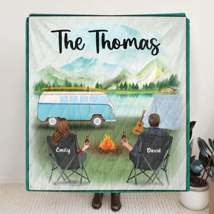 Custom Personalized Camping Blanket - Gift For The Whole Family, Camping Lovers - Couple with up to 6 pets and Parents with up to 6 kids - Family's Name - Q3VZTZ