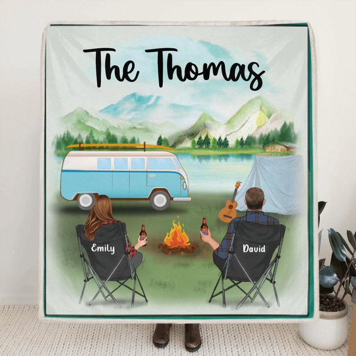 Custom Personalized Camping Blanket - Gift For The Whole Family, Camping Lovers - Couple with up to 6 pets and Parents with up to 6 kids - Family's Name - Q3VZTZ