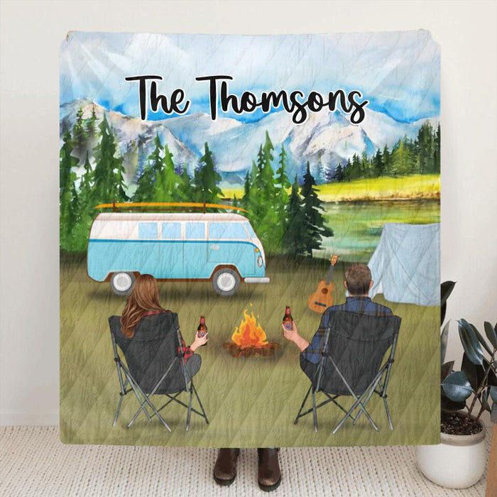 Custom Personalized Camping Blanket - Gift For Father's Day from Wife to Husband - Family Name - ODH9UF