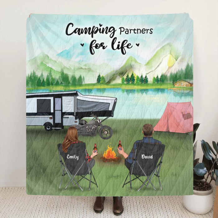 Personalized Camping Blanket , Camping Lovers - Couple With Upto 5 Pets Camping Blanket - Gift Idea For Couple - Camping Partners For Life - 3KFOG2