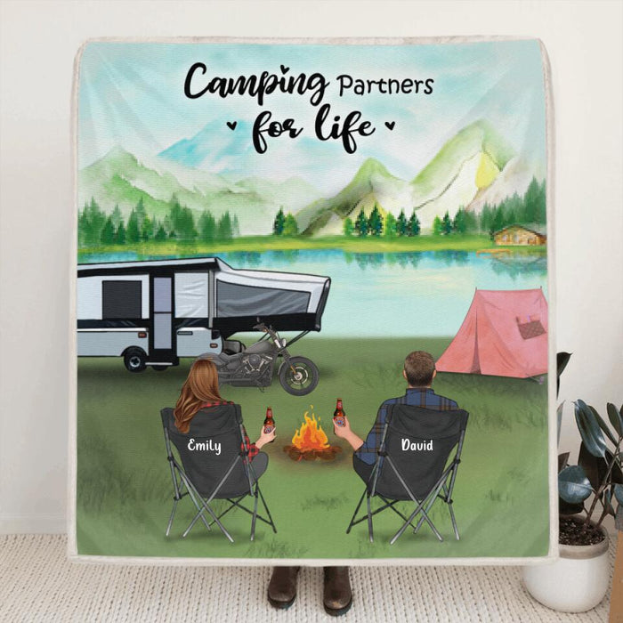 Personalized Camping Blanket , Camping Lovers - Couple With Upto 5 Pets Camping Blanket - Gift Idea For Couple - Camping Partners For Life - 3KFOG2