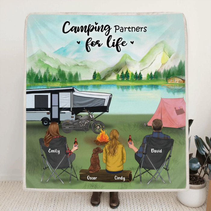 Personalized Camping Blanket  - Family with 1 Child and Upto 5 Pets Camping Blanket - Gift Idea For Family, Camping Lovers - Camping Partners For Life - 3KFOG2