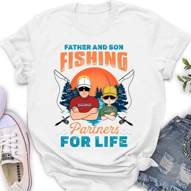 Personalized Father And Son Fishing T-Shirt/Long sleeve/Sweatshirt/Hoodie - Up to 3 Children - Gift Idea For Father/Son/Daughter/Father's Day/Fishing Lover - Father And Son Fishing Partners For Life