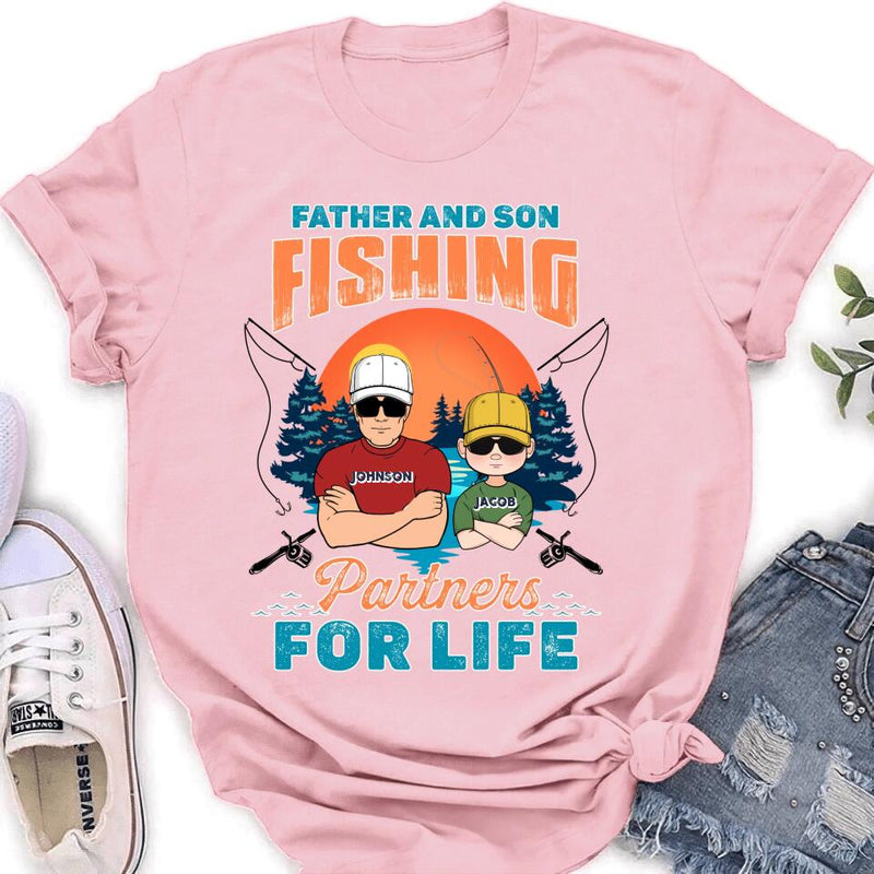 Personalized Father And Son Fishing T-Shirt/Long sleeve/Sweatshirt/Hoodie - Up to 3 Children - Gift Idea For Father/Son/Daughter/Father's Day/Fishing Lover - Father And Son Fishing Partners For Life