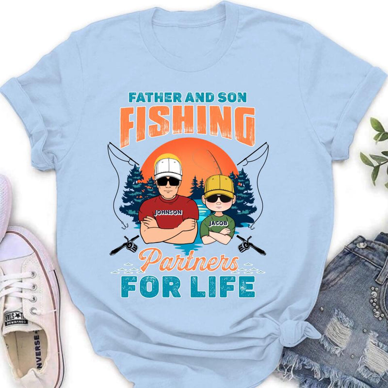 Personalized Father And Son Fishing T-Shirt/Long sleeve/Sweatshirt/Hoodie - Up to 3 Children - Gift Idea For Father/Son/Daughter/Father's Day/Fishing Lover - Father And Son Fishing Partners For Life