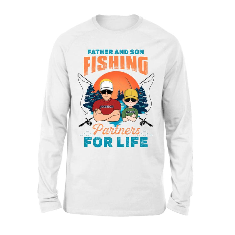 Personalized Father And Son Fishing T-Shirt/Long sleeve/Sweatshirt/Hoodie - Up to 3 Children - Gift Idea For Father/Son/Daughter/Father's Day/Fishing Lover - Father And Son Fishing Partners For Life