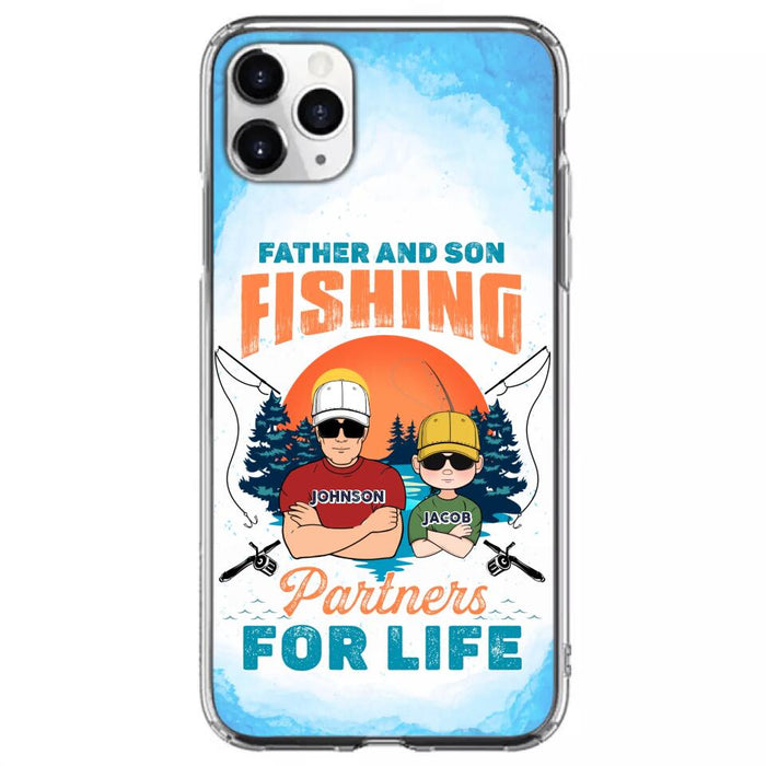 Custom Personalized Father And Son Fishing Phone Case For iPhone And Samsung - Dad With Upto 3 Children - Gift Idea For Father/ Son/ Daughter/ Father's Day/ Fishing Lover - Father And Son Fishing Partners For Life