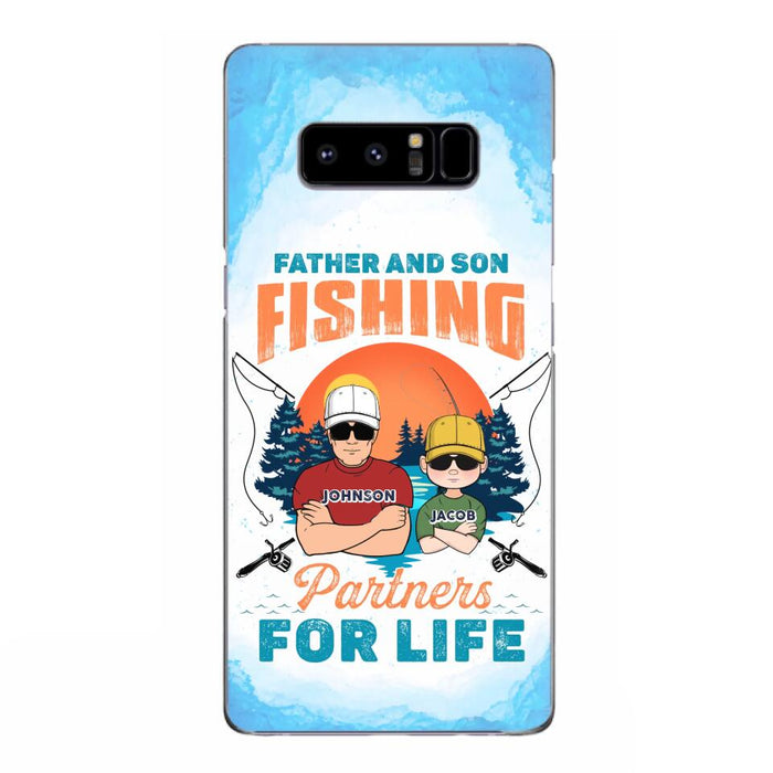 Custom Personalized Father And Son Fishing Phone Case For iPhone And Samsung - Dad With Upto 3 Children - Gift Idea For Father/ Son/ Daughter/ Father's Day/ Fishing Lover - Father And Son Fishing Partners For Life