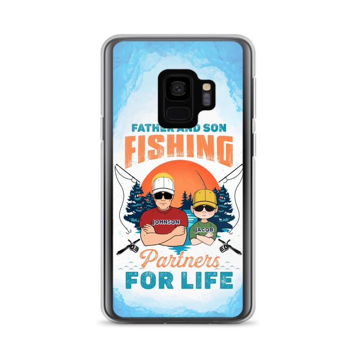 Custom Personalized Father And Son Fishing Phone Case For iPhone And Samsung - Dad With Upto 3 Children - Gift Idea For Father/ Son/ Daughter/ Father's Day/ Fishing Lover - Father And Son Fishing Partners For Life